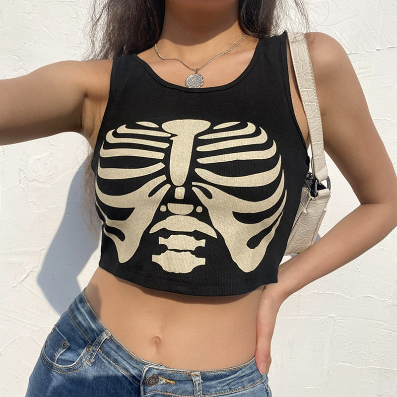 Summer Tops Women Punk Vintage Rhinestone Cosmic Letters Tshirt Black Goth Clothes Harajuku O-neck Short Sleeve Crop Top T Shirt