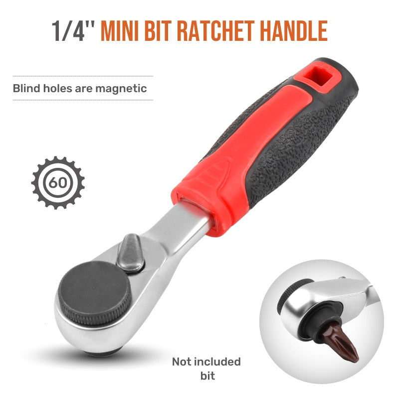 New 2 in 1 Dual Head Ratchet Socket Wrench 72 Teeth Mini Hex Bit Driver Screwdriver Handle Two-way Quick Release Wrench Spanner