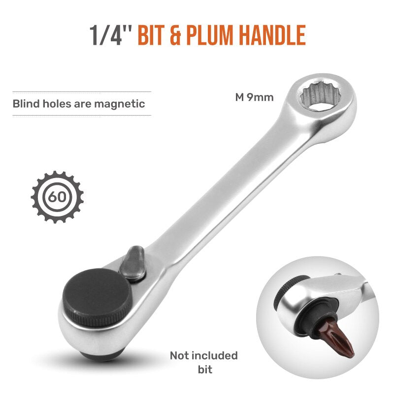 New 2 in 1 Dual Head Ratchet Socket Wrench 72 Teeth Mini Hex Bit Driver Screwdriver Handle Two-way Quick Release Wrench Spanner
