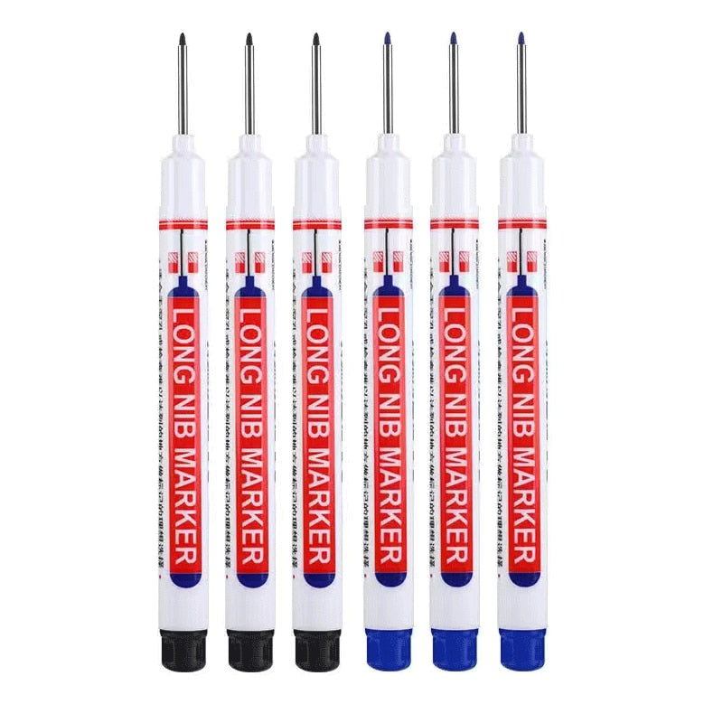 6Pcs/Set 20mm Deep Hole Long Nib Head Markers For Metal Perforating Pen Waterproof Bathroom Woodworking Decoration Multi-Purpose