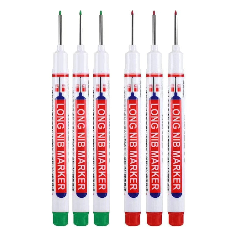 6Pcs/Set 20mm Deep Hole Long Nib Head Markers For Metal Perforating Pen Waterproof Bathroom Woodworking Decoration Multi-Purpose