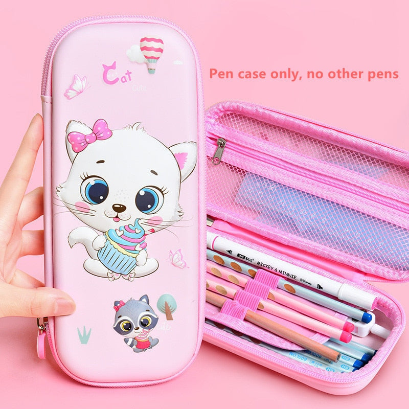 3D Unicorn EVA cute pencil box School student stationery box Children pencil storage box Three layer large capacity pencil case