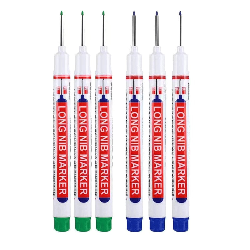 6Pcs/Set 20mm Deep Hole Long Nib Head Markers For Metal Perforating Pen Waterproof Bathroom Woodworking Decoration Multi-Purpose