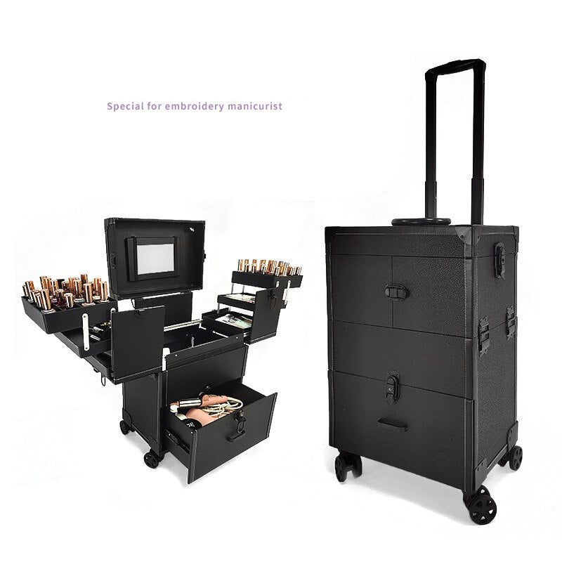 2023 New Trolley cosmetic bag,beauty luggage,Makeup nail case with wheels,Professional beauty trolley case ,rose gold suitcase