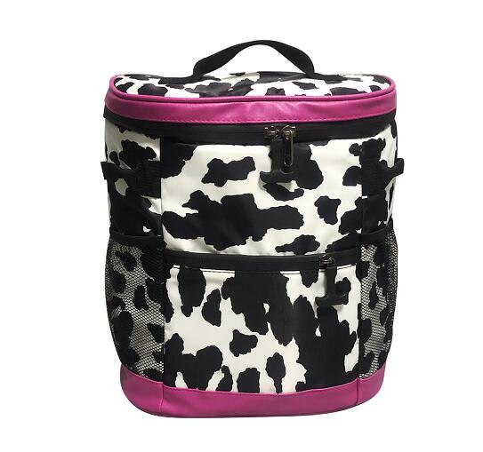 RTS US Waterproof Cooler Bag Thermal Insulated Bag Black Leopard Cow Cooler Backpacks Lunch Food Box For Camp Travel Cooler Dom