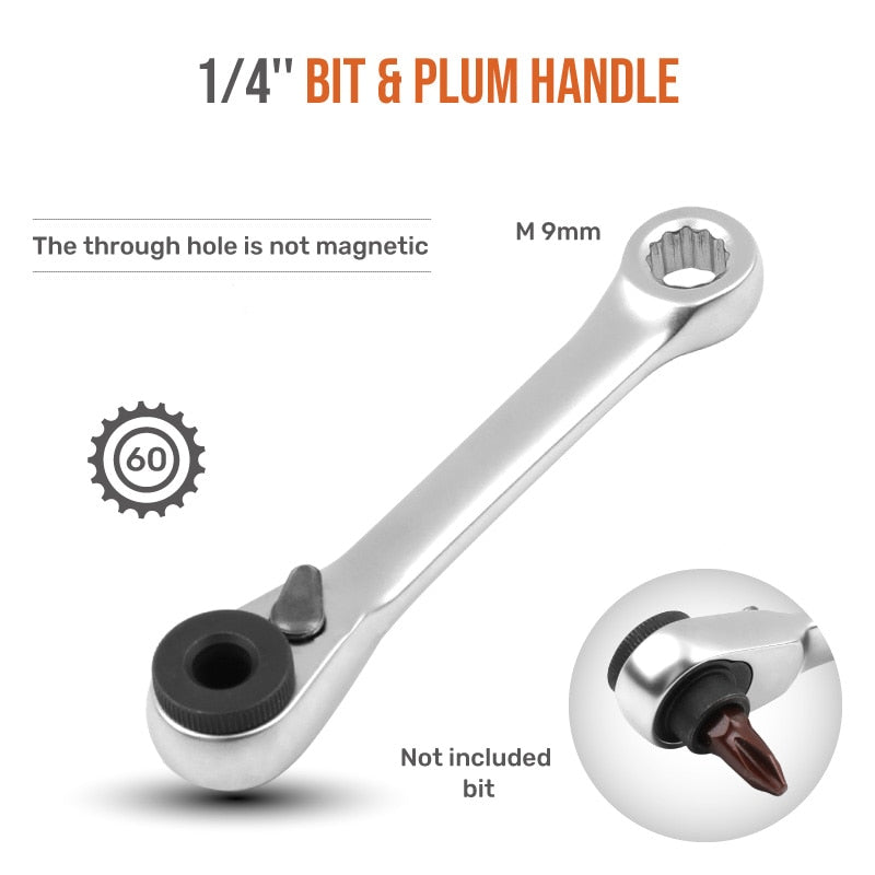 New 2 in 1 Dual Head Ratchet Socket Wrench 72 Teeth Mini Hex Bit Driver Screwdriver Handle Two-way Quick Release Wrench Spanner