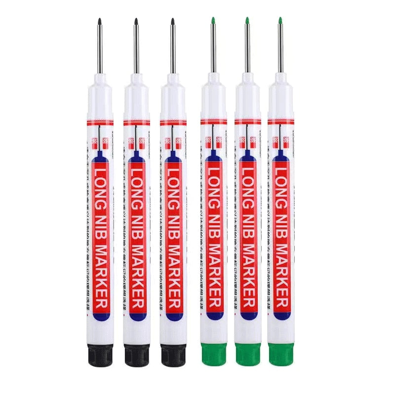 6Pcs/Set 20mm Deep Hole Long Nib Head Markers For Metal Perforating Pen Waterproof Bathroom Woodworking Decoration Multi-Purpose
