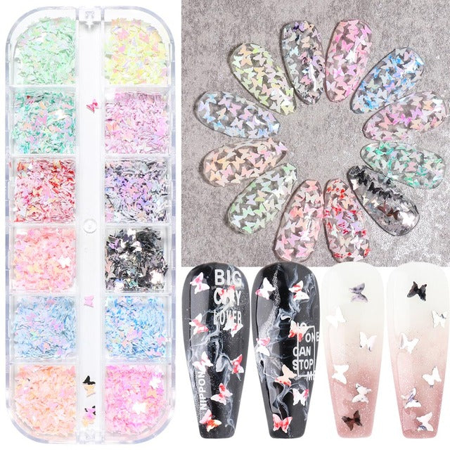 12 Grids Iridescent Nails Aurora Glitter Crystal Fire Flakes Holographic Sparkle Sequins Charms Gel Polish Manicure Flash CHJDP