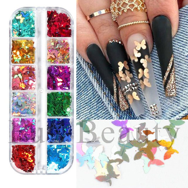 12 Grids Iridescent Nails Aurora Glitter Crystal Fire Flakes Holographic Sparkle Sequins Charms Gel Polish Manicure Flash CHJDP