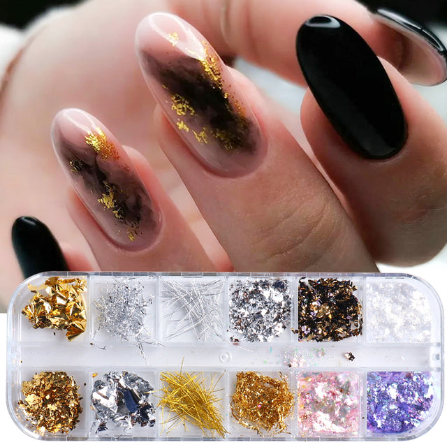 12 Grids Iridescent Nails Aurora Glitter Crystal Fire Flakes Holographic Sparkle Sequins Charms Gel Polish Manicure Flash CHJDP