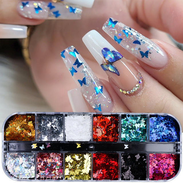 12 Grids Iridescent Nails Aurora Glitter Crystal Fire Flakes Holographic Sparkle Sequins Charms Gel Polish Manicure Flash CHJDP