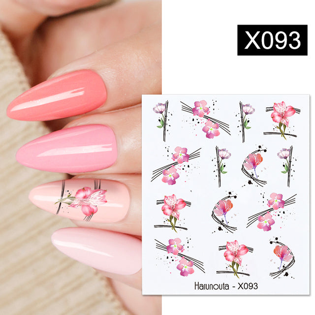 1Pc Spring Water Nail Decal And Sticker Flower Leaf Tree Green Simple Summer DIY Slider For Manicuring Nail Art Watermark