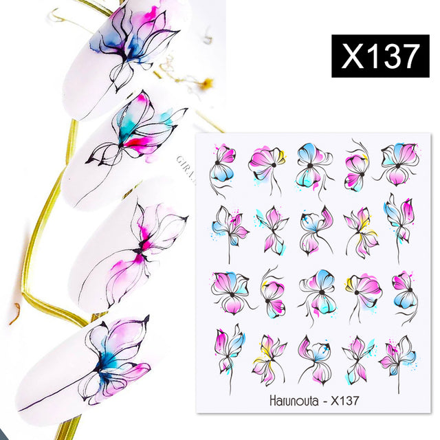 1Pc Spring Water Nail Decal And Sticker Flower Leaf Tree Green Simple Summer DIY Slider For Manicuring Nail Art Watermark