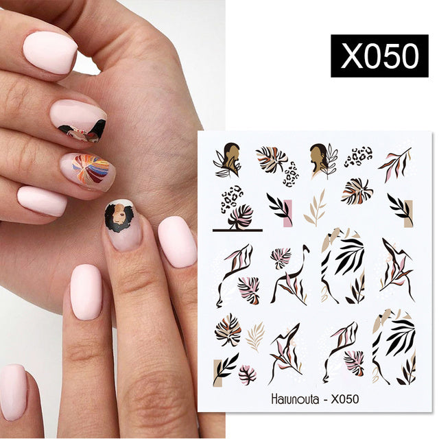 1Pc Spring Water Nail Decal And Sticker Flower Leaf Tree Green Simple Summer DIY Slider For Manicuring Nail Art Watermark