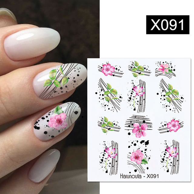 1Pc Spring Water Nail Decal And Sticker Flower Leaf Tree Green Simple Summer DIY Slider For Manicuring Nail Art Watermark