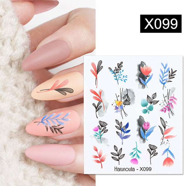 1Pc Spring Water Nail Decal And Sticker Flower Leaf Tree Green Simple Summer DIY Slider For Manicuring Nail Art Watermark