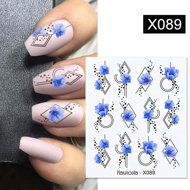 1Pc Spring Water Nail Decal And Sticker Flower Leaf Tree Green Simple Summer DIY Slider For Manicuring Nail Art Watermark