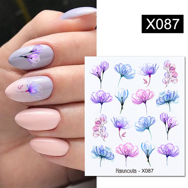1Pc Spring Water Nail Decal And Sticker Flower Leaf Tree Green Simple Summer DIY Slider For Manicuring Nail Art Watermark