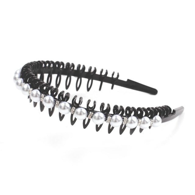 Fashion Pearl Non-Slip Rhinestone Hairbands Elastic Flower Women Hair Hoop Bands Headband Bezel Girls Hair Accessories Headdress