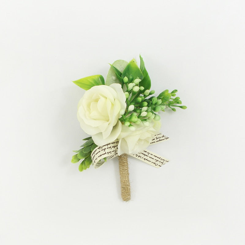 YO CHO Men Boutonniere Buttonhole Rose Brooch Bride Wedding Wrist Corsage Bracelet Groom Ceremony Flower Party Meeting Decor