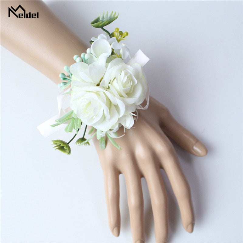 Meldel Corsage Men Wedding Rustic Boutonniere White Bridal Wrist Corsage Bridesmaid Groomsmen Party Meeting Personal Decorations