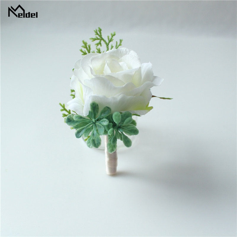 Meldel Corsage Men Wedding Rustic Boutonniere White Bridal Wrist Corsage Bridesmaid Groomsmen Party Meeting Personal Decorations