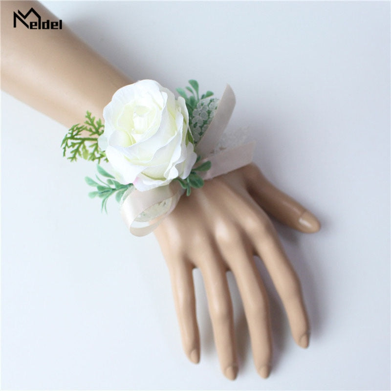 Meldel Corsage Men Wedding Rustic Boutonniere White Bridal Wrist Corsage Bridesmaid Groomsmen Party Meeting Personal Decorations