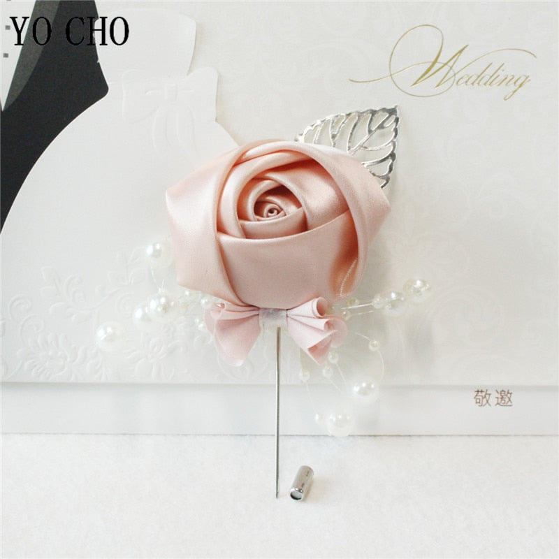 YO CHO Wedding Corsage Flower Silk Rose Groom Boutonniere Buttonhole Pin Boutonniere Men Wedding Planner Marriage Corsage Flower