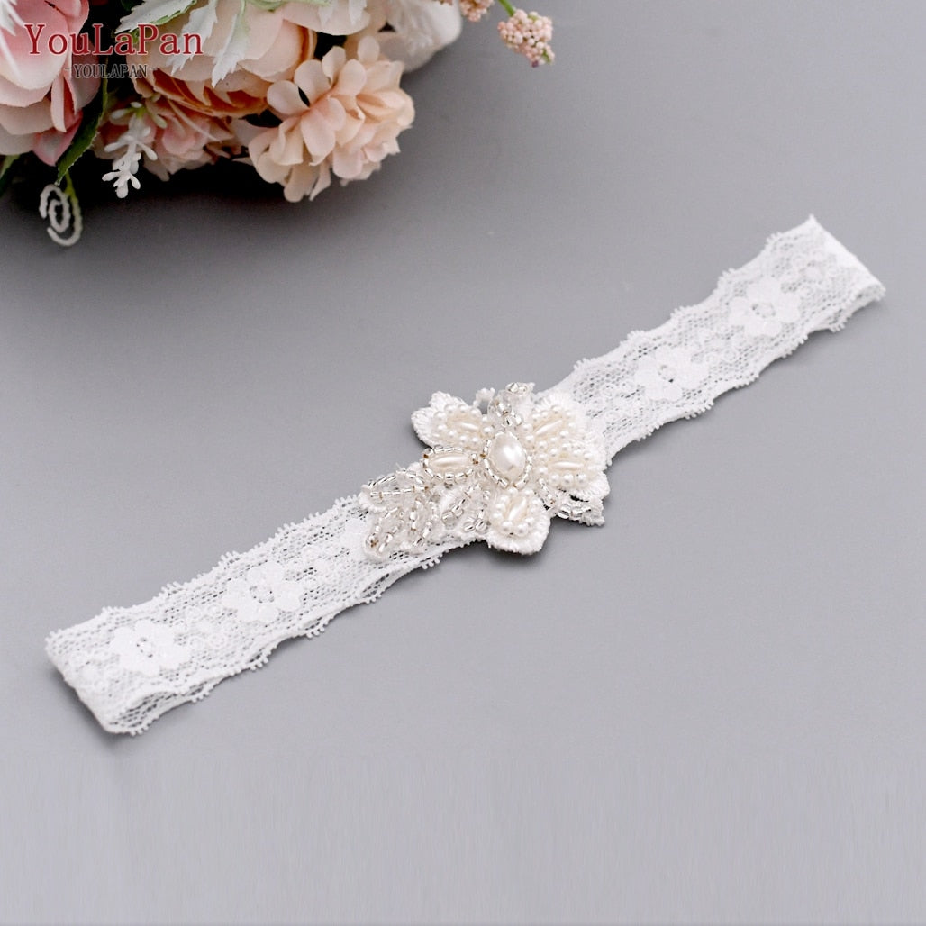 YouLaPan Bridal Garter White Embroidery Floral Leg Loops Sexy Garter Leg Straps Female Wedding Lace Leg Loops for Thigh TH40 41