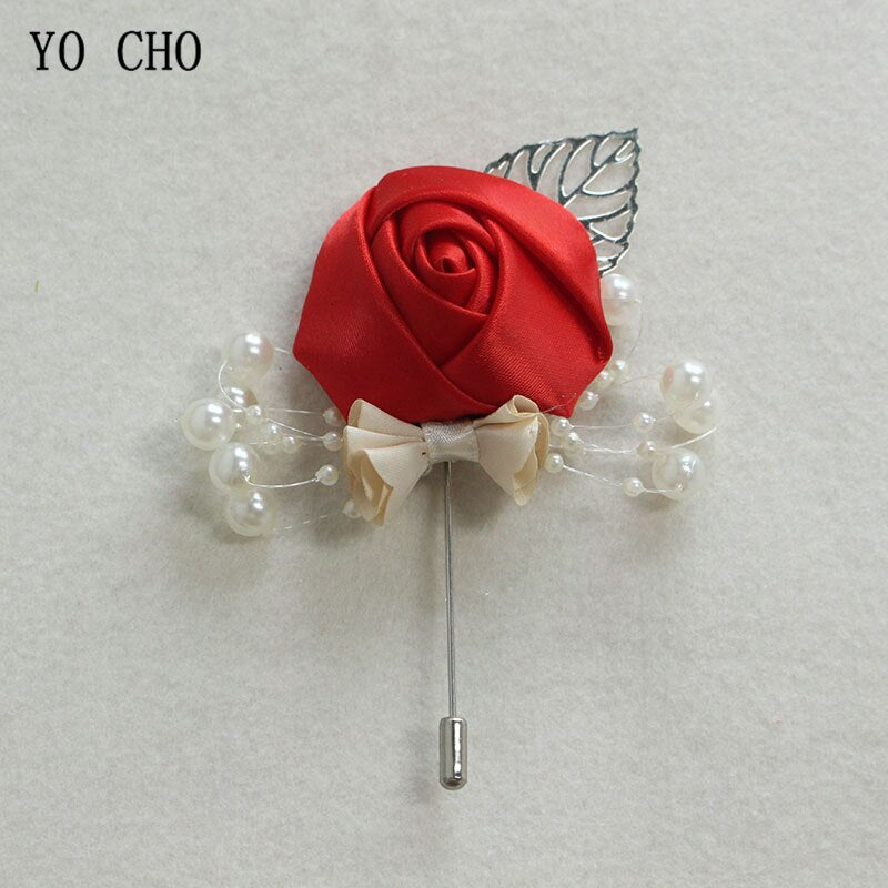 YO CHO Wedding Corsage Flower Silk Rose Groom Boutonniere Buttonhole Pin Boutonniere Men Wedding Planner Marriage Corsage Flower