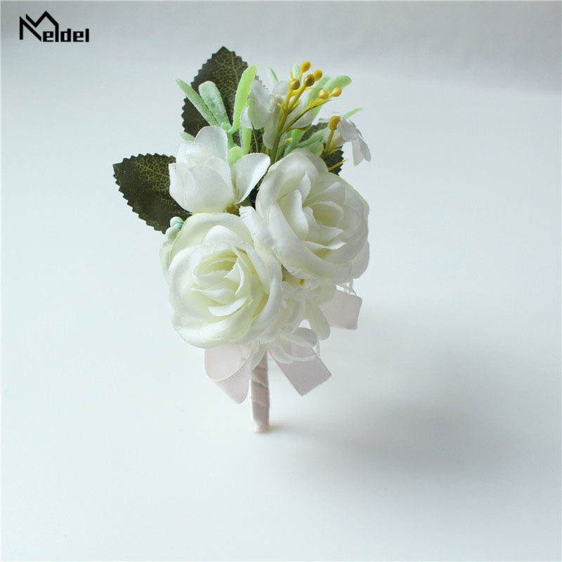 Meldel Corsage Men Wedding Rustic Boutonniere White Bridal Wrist Corsage Bridesmaid Groomsmen Party Meeting Personal Decorations