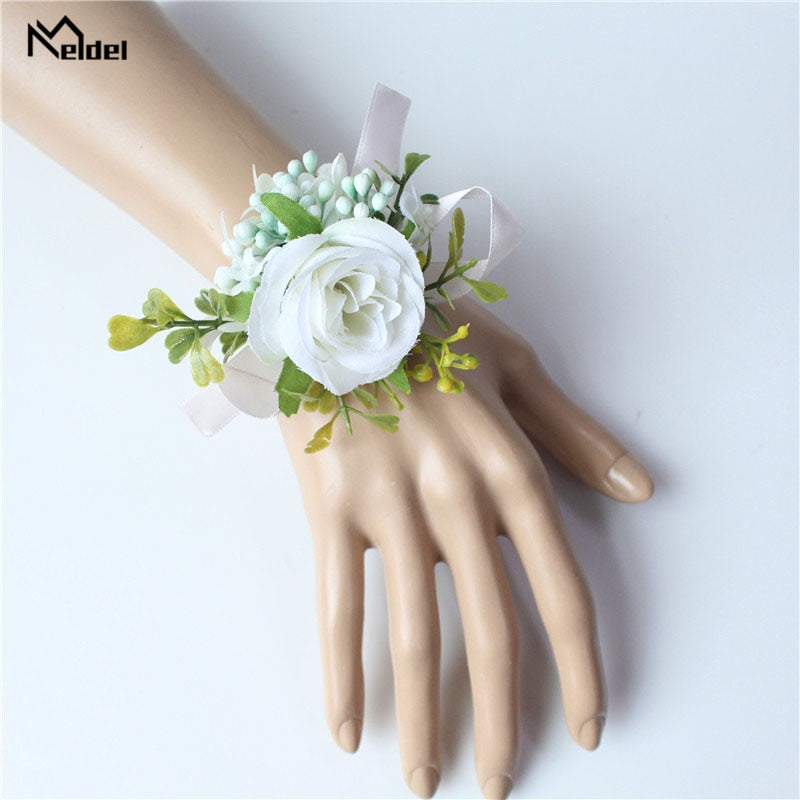Meldel Corsage Men Wedding Rustic Boutonniere White Bridal Wrist Corsage Bridesmaid Groomsmen Party Meeting Personal Decorations
