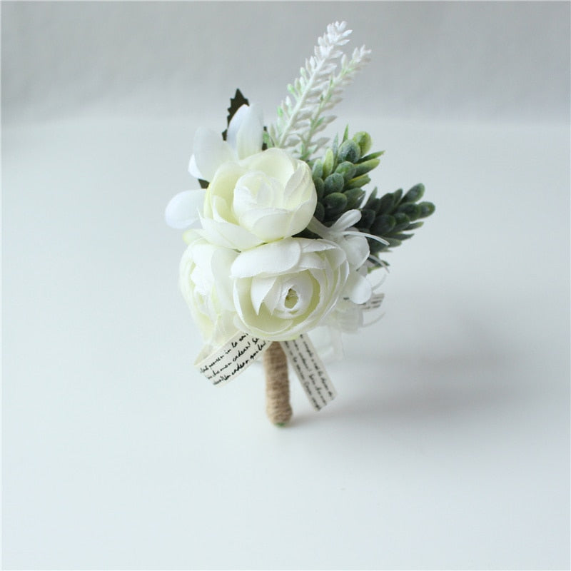 Meldel Corsage Men Wedding Rustic Boutonniere White Bridal Wrist Corsage Bridesmaid Groomsmen Party Meeting Personal Decorations