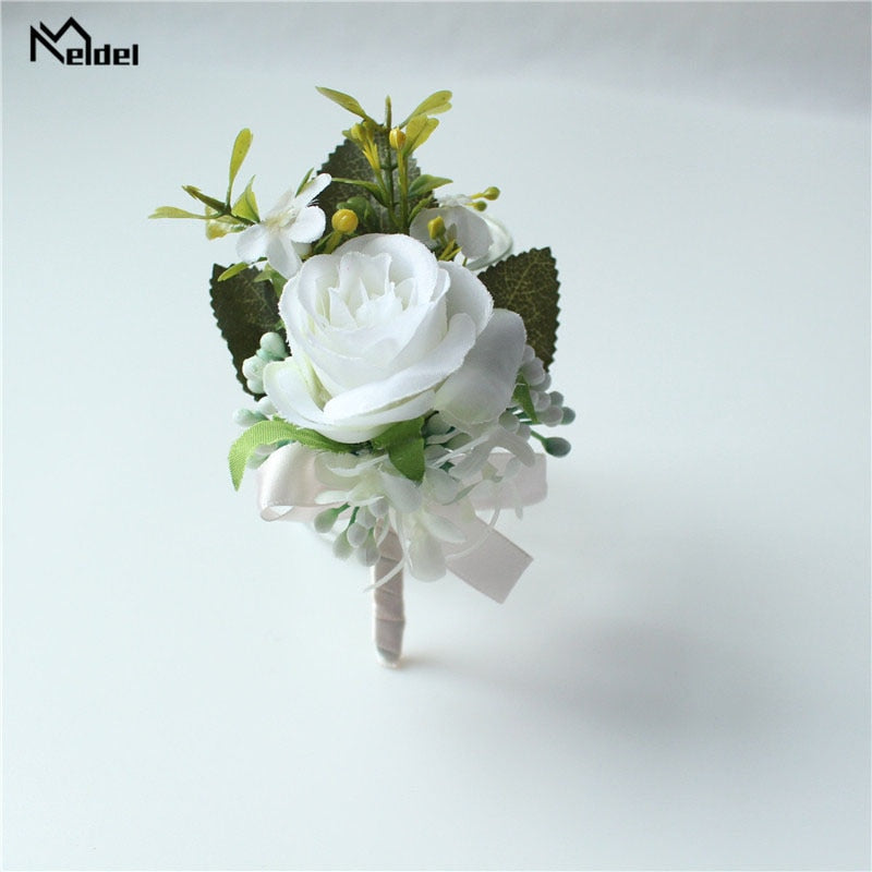 Meldel Corsage Men Wedding Rustic Boutonniere White Bridal Wrist Corsage Bridesmaid Groomsmen Party Meeting Personal Decorations