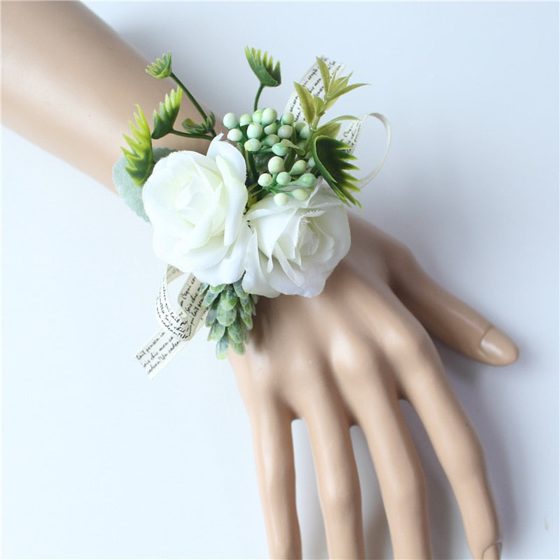 Meldel Corsage Men Wedding Rustic Boutonniere White Bridal Wrist Corsage Bridesmaid Groomsmen Party Meeting Personal Decorations