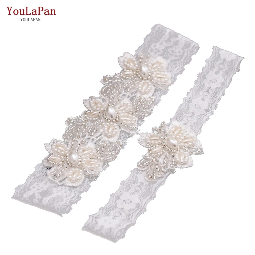 YouLaPan Bridal Garter White Embroidery Floral Leg Loops Sexy Garter Leg Straps Female Wedding Lace Leg Loops for Thigh TH40 41