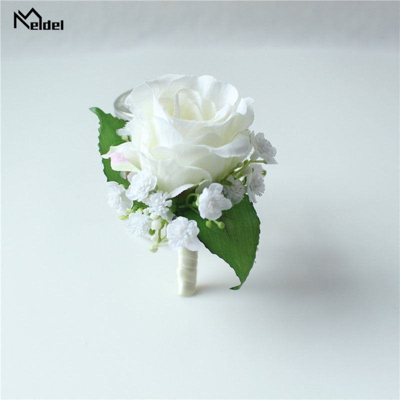 Meldel Corsage Men Wedding Rustic Boutonniere White Bridal Wrist Corsage Bridesmaid Groomsmen Party Meeting Personal Decorations