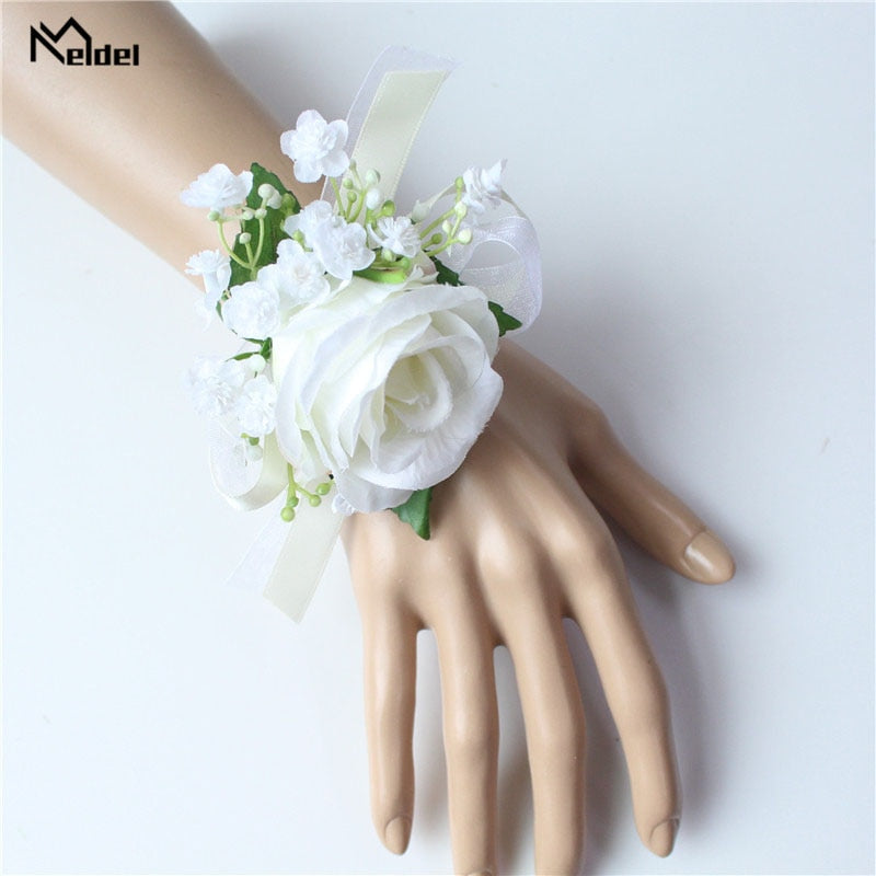 Meldel Corsage Men Wedding Rustic Boutonniere White Bridal Wrist Corsage Bridesmaid Groomsmen Party Meeting Personal Decorations