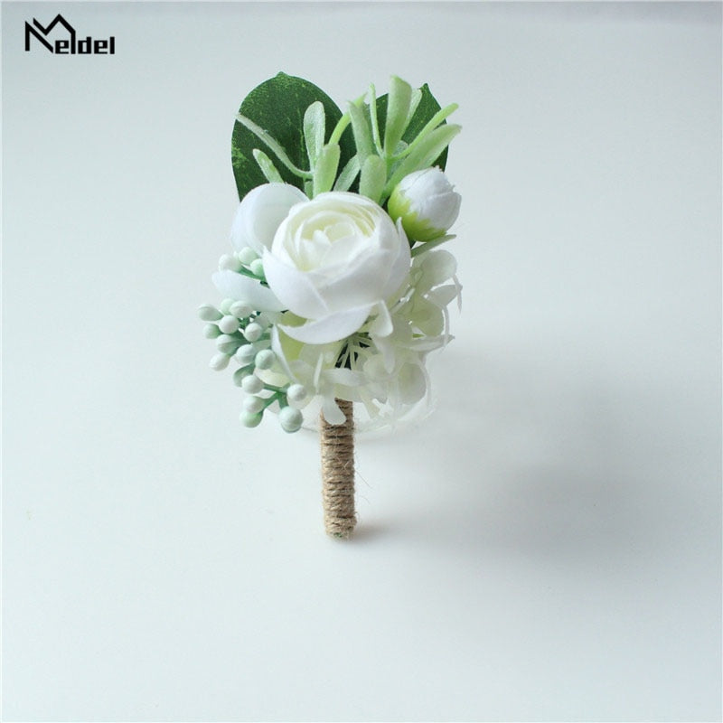 Meldel Corsage Men Wedding Rustic Boutonniere White Bridal Wrist Corsage Bridesmaid Groomsmen Party Meeting Personal Decorations