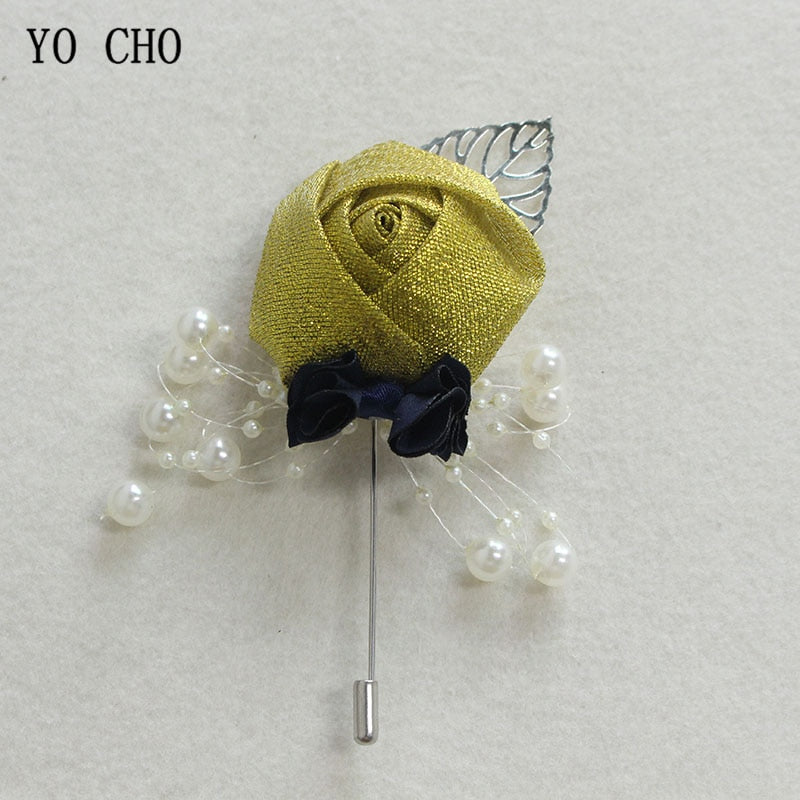 YO CHO Wedding Corsage Flower Silk Rose Groom Boutonniere Buttonhole Pin Boutonniere Men Wedding Planner Marriage Corsage Flower