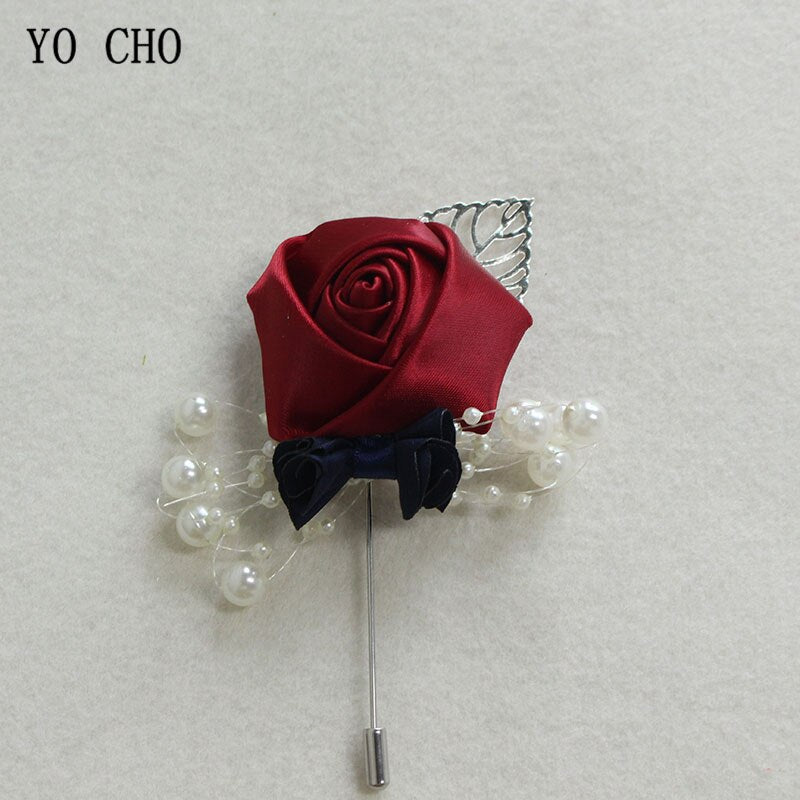 YO CHO Wedding Corsage Flower Silk Rose Groom Boutonniere Buttonhole Pin Boutonniere Men Wedding Planner Marriage Corsage Flower