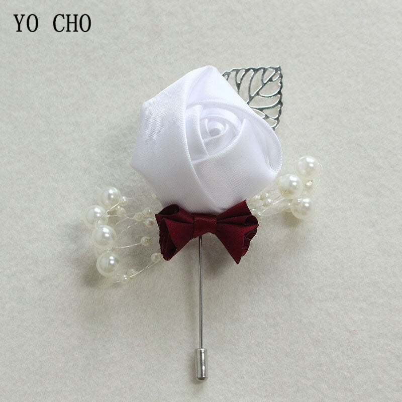 YO CHO Wedding Corsage Flower Silk Rose Groom Boutonniere Buttonhole Pin Boutonniere Men Wedding Planner Marriage Corsage Flower