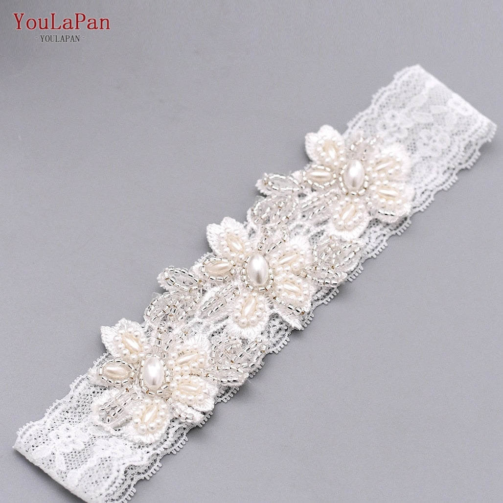 YouLaPan Bridal Garter White Embroidery Floral Leg Loops Sexy Garter Leg Straps Female Wedding Lace Leg Loops for Thigh TH40 41