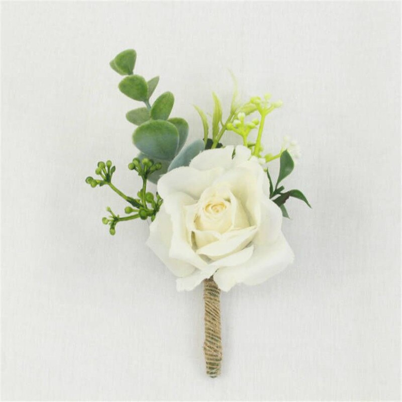 YO CHO Men Boutonniere Buttonhole Rose Brooch Bride Wedding Wrist Corsage Bracelet Groom Ceremony Flower Party Meeting Decor