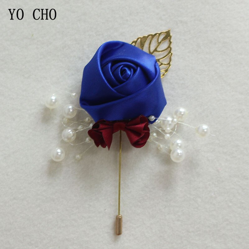 YO CHO Wedding Corsage Flower Silk Rose Groom Boutonniere Buttonhole Pin Boutonniere Men Wedding Planner Marriage Corsage Flower