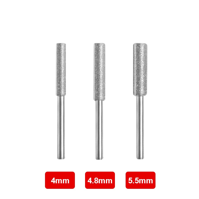 3/4/5/6pcs Diamond Coated Cylindrical Burr 4/4.8/5.5mm Chainsaw Sharpener Stone File Chain Saw Sharpening Carving Grinding Tools