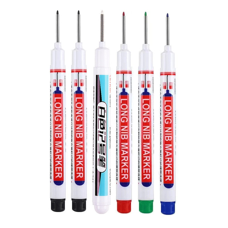 6Pcs/Set 20mm Deep Hole Long Nib Head Markers For Metal Perforating Pen Waterproof Bathroom Woodworking Decoration Multi-Purpose