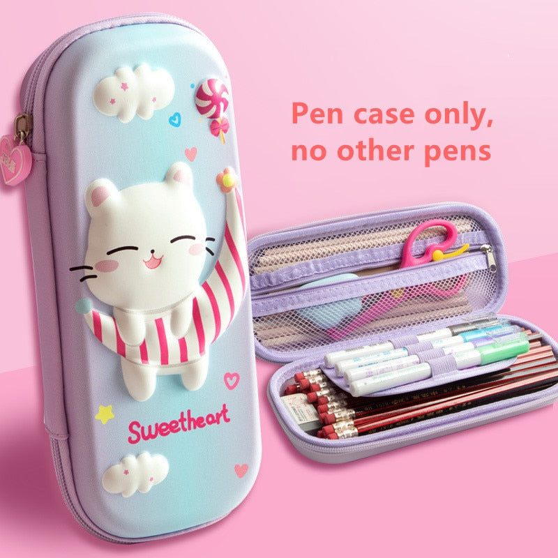 3D Unicorn EVA cute pencil box School student stationery box Children pencil storage box Three layer large capacity pencil case