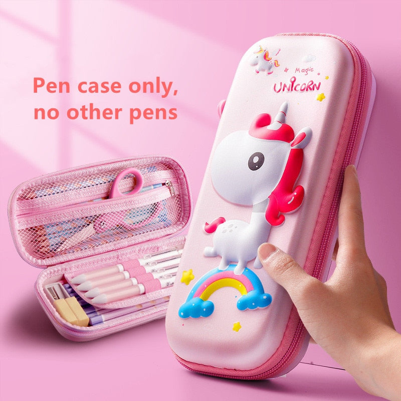 3D Unicorn EVA cute pencil box School student stationery box Children pencil storage box Three layer large capacity pencil case