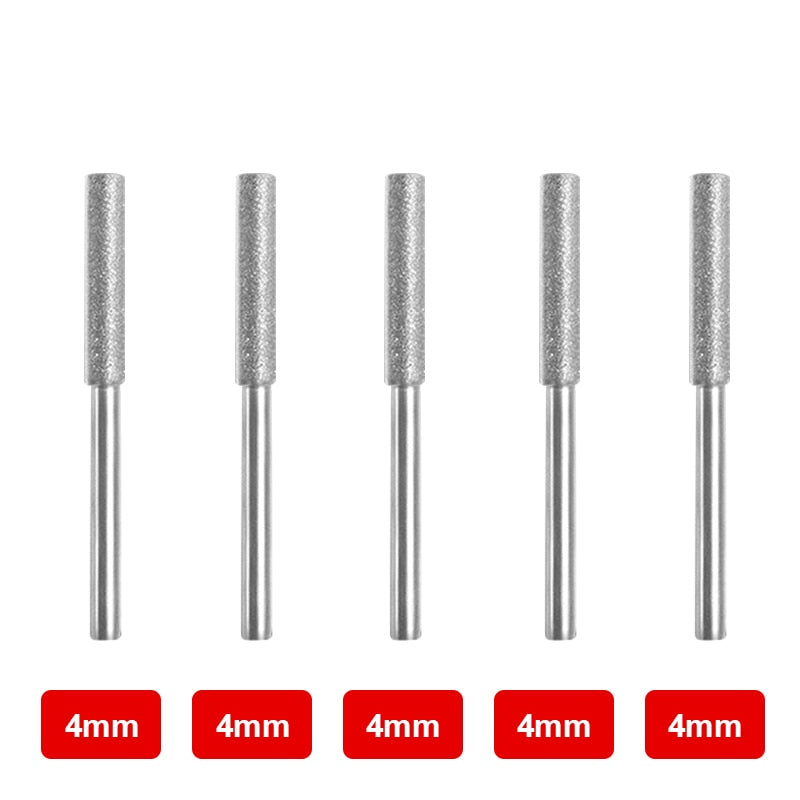 3/4/5/6pcs Diamond Coated Cylindrical Burr 4/4.8/5.5mm Chainsaw Sharpener Stone File Chain Saw Sharpening Carving Grinding Tools